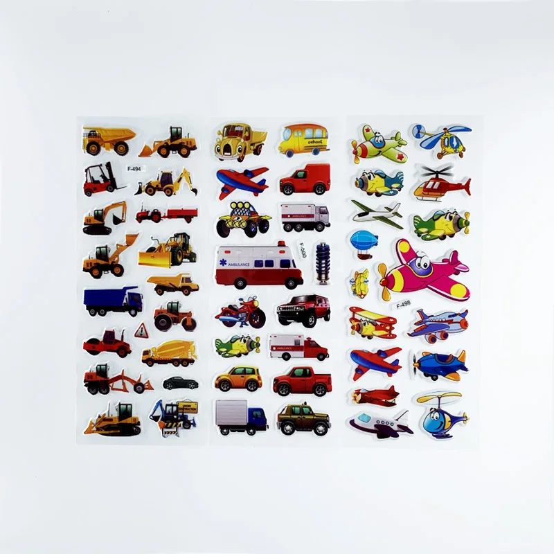 12 fogli diversi cartone animato traffico auto aeromobili adesivi fai da te giocattoli Scrapbook in PVC per bambini diario Notebook decorazione regali