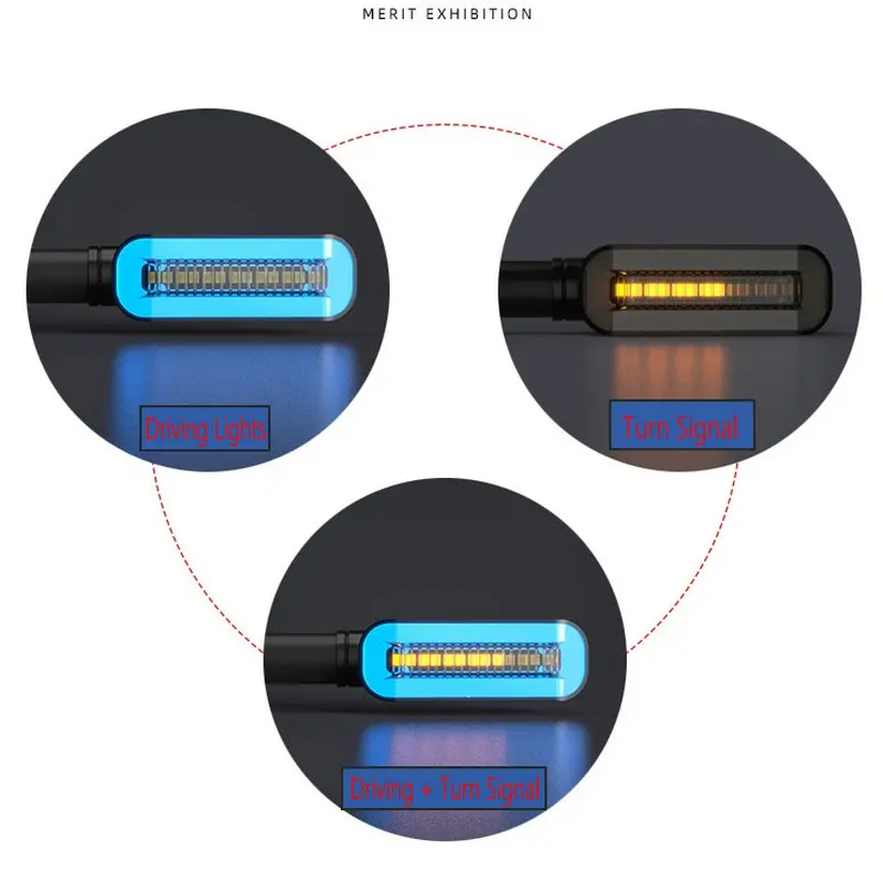 Clignotants universels pour motos, 12V, DRL, clignotant d'eau qui coule, 2 en 1, feu arrière, 12 accessoires LED