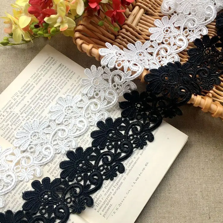 5.5CM Luxury Delicate White Black Hollow Lace Embroidery Water Soluble Ribbon Trim Garment Dress Curtains DIY Sewing Accessories