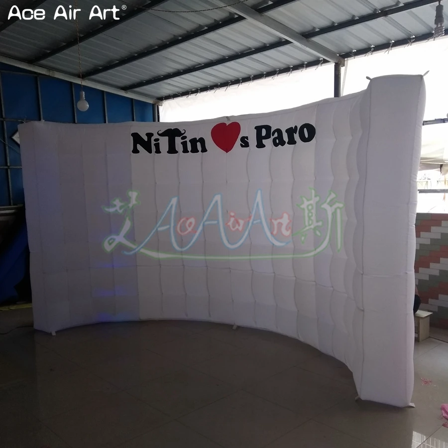 LED Lighting DJ Booth Wall, Inflatable Photo Booth Background, Customized Color, Free Logo, Art for Party, 3.6m x 2.1m H