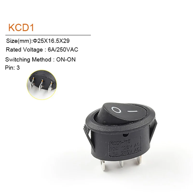 5/10 PCS 2/3 Pin Mini Round Boat Rocker Switch 25*16.5mm SPST ON-ON ON-OFF ON-OFF-ON 6A/250VAC Power Button Switch With Light