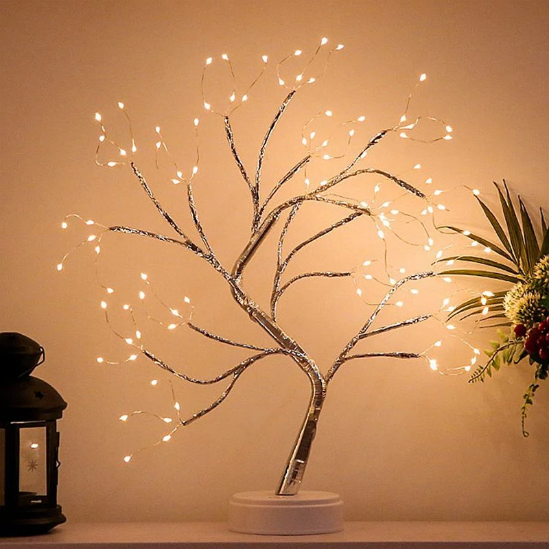 

108 LED USB Table Lamp Battery Operated Copper Wire Tree Branch Warm White Night Lights for Kids' Bedroom Festival Indoor Decor