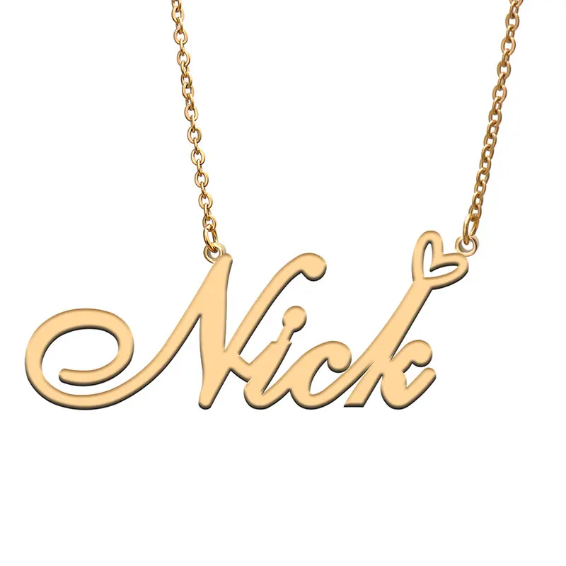 

Nick Name with Love Heart Necklace for Women Stainless Steel Jewelry Nameplate Pendant Femme Mother Child Girls Gift