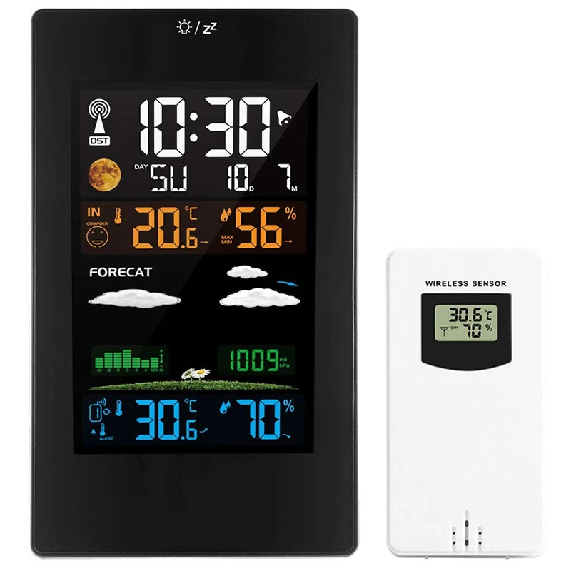 

Wireless Weather Station, Digital Forecast Station Indoor Outdoor Thermometer with Remote Sensor, Clock, Trend, Temperature