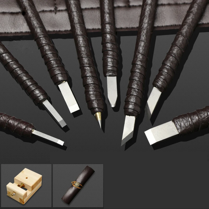 

Carving Knife Set Engraving Tool set Tungsten Steel Wood Carving Jade Carving Seal Hand Tools with Leather Bag