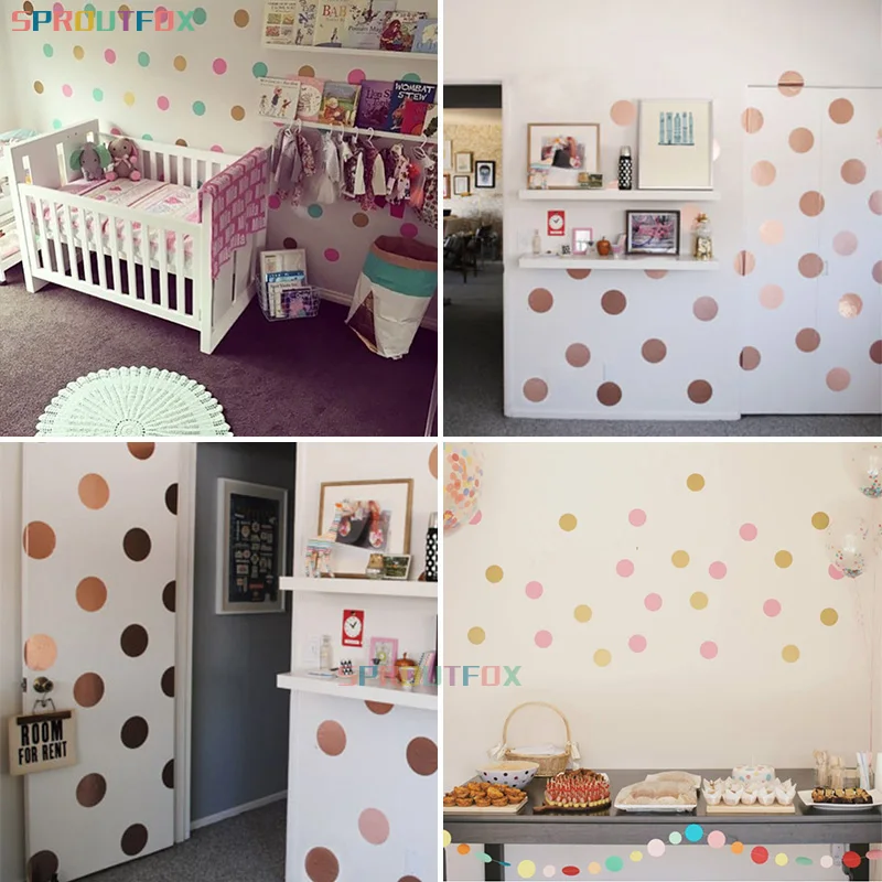 DIY Golden Polka Dots Wall Stickers Big Circle Mid -dot Viny Wall Decals for Kids Room Home Art Wallpapers Nursery Decoration