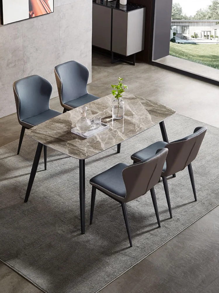 Italian light luxury rock slab dining table chair modern simple rectangular bright marble table
