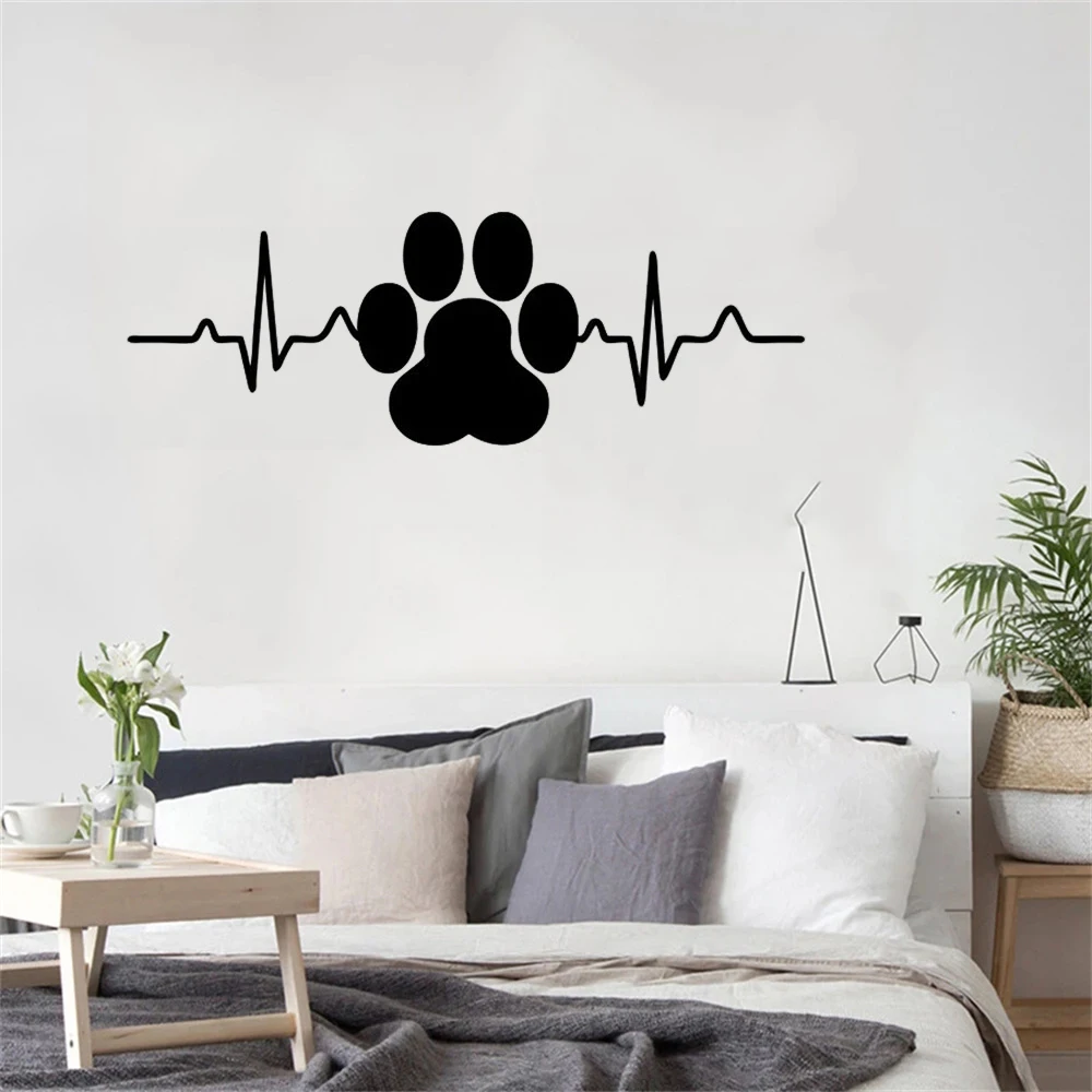 Dog Paw Print Heartbeat Vinyl Art Home Decor Wall Stickers Pet Shop Veterinary Window Decals Removable Murals Wallpaper