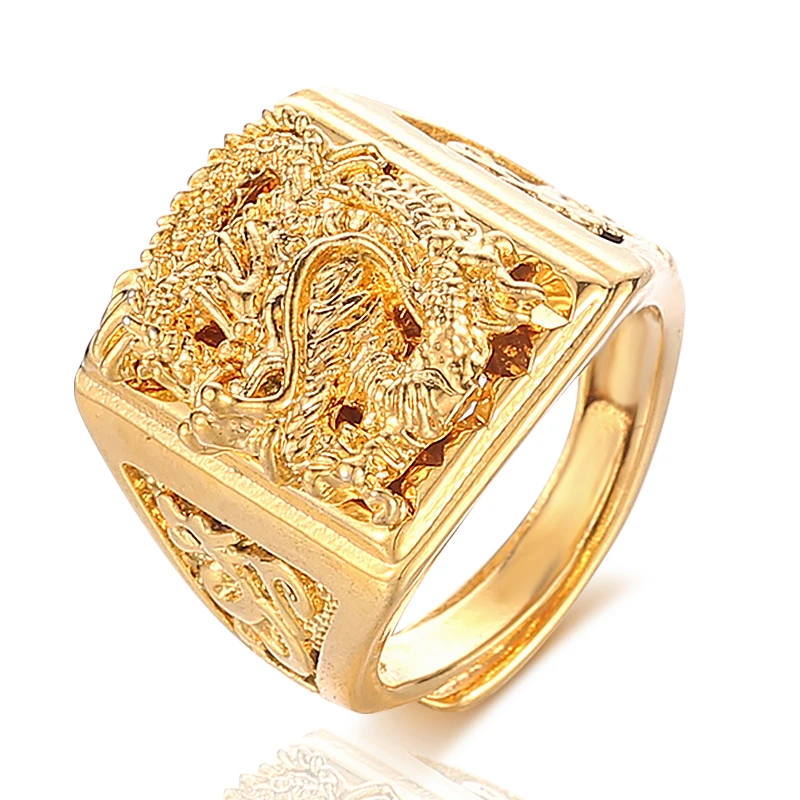 Dragon Ring For Men Punk Gold Color Ring Resizable Finger Jewelry
