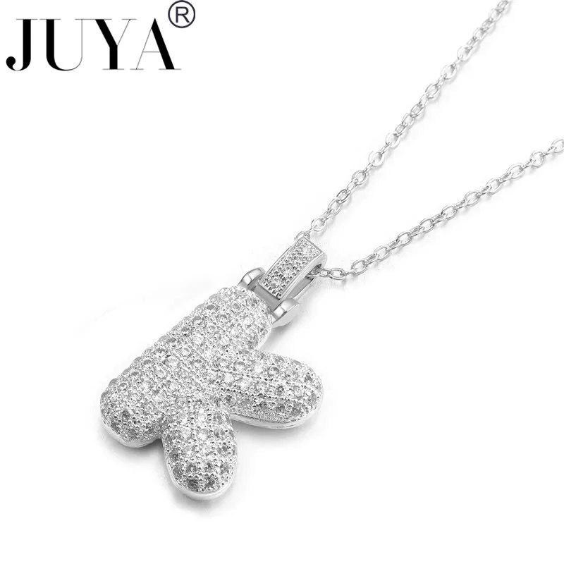Silver 26 English Letters Pendants Chain Necklaces Metal Copper Zircon Hip Hop A-Z Lucky Charms My Name Jewelry Gifts