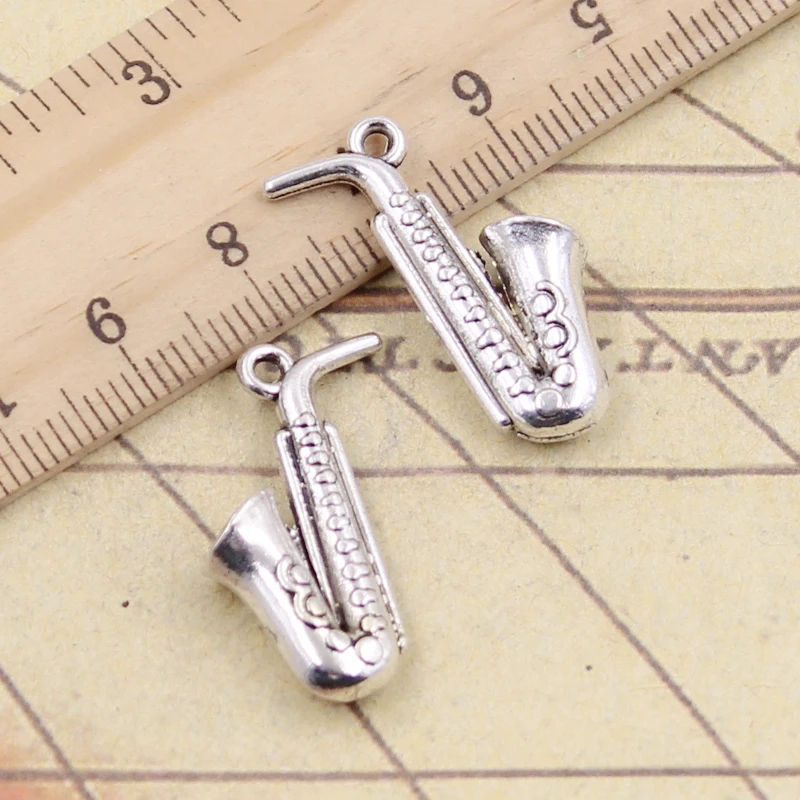 

10pcs Charms Horn Saxophone 26x21mm Tibetan Bronze Silver Color Pendants Antique Jewelry Making DIY Handmade Craft Pendant