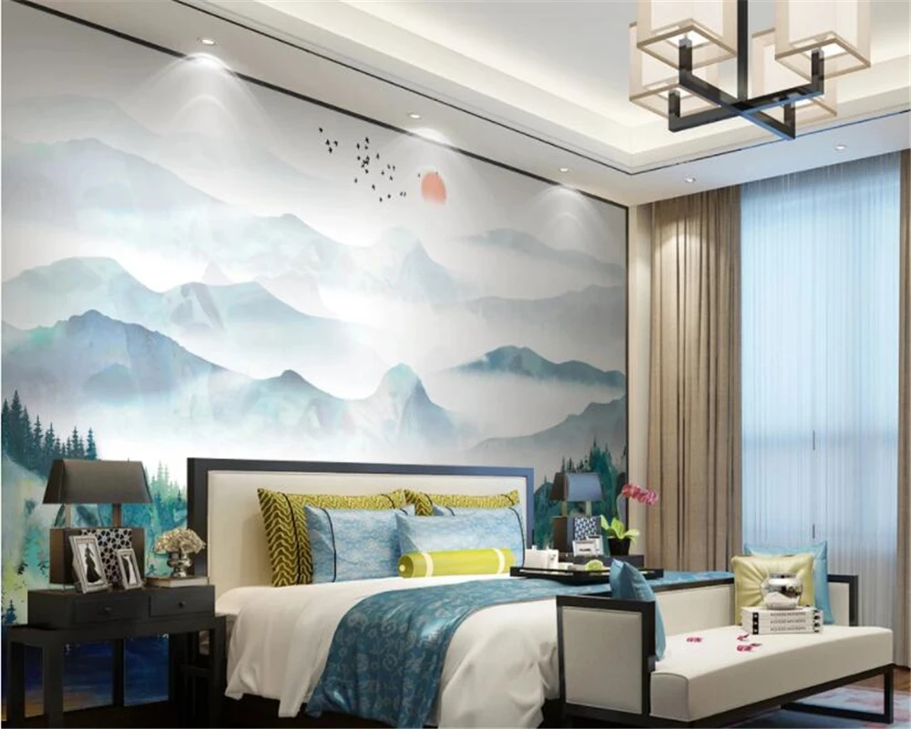 Customized Size Wallpaper Natural Mist Forest Ink Landscape Mural Home Decoration Pine Forest Tapestry Decorative Painting