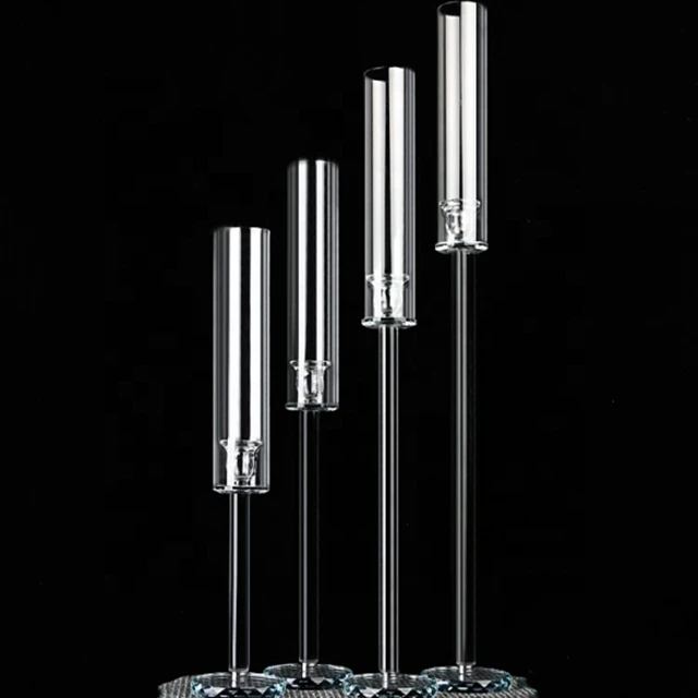 Customized size crystal  votive candle holder set clear tall cheap acrylic tube candlestick on sale yudao102