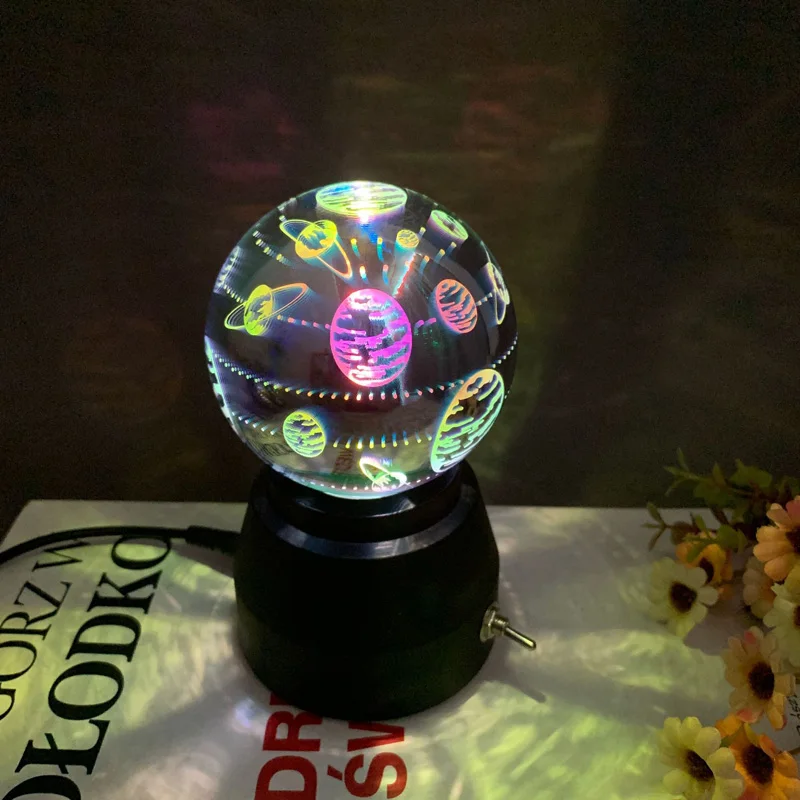 3D Glass Ball Lamp Colorful Magic Glass Night Light Starry Sky Lamp USB/AA Battery Power Automatic Rotating Christmas Gifts