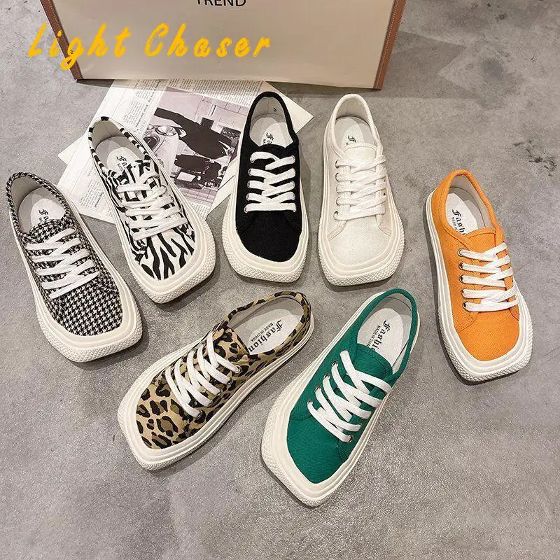 2021spring Summer Canvas Shoes Women Square Toe Women\'s Shoes Comfortable Flat Bottom All-match Casual Shoes Ladies Sports Shoes