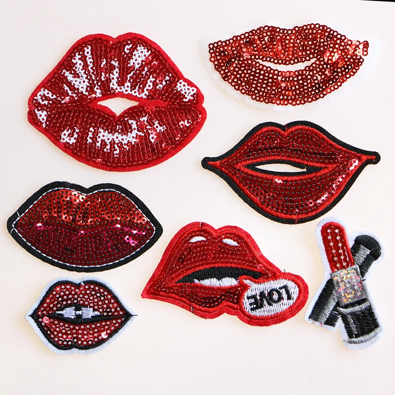 Various SexyLlips Sequin Icon Embroidered Iron on Patch for Clothing DIY Stripes Patchwork Stickers Badges on the Backpack