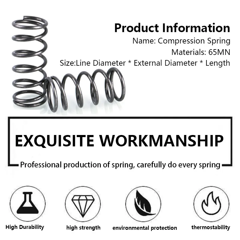 Compression Spring 3.0mm Wire Diameter 16-40mm Outer Diameter 20-100mm Length Pressure Rotor Return Spring for Hardware
