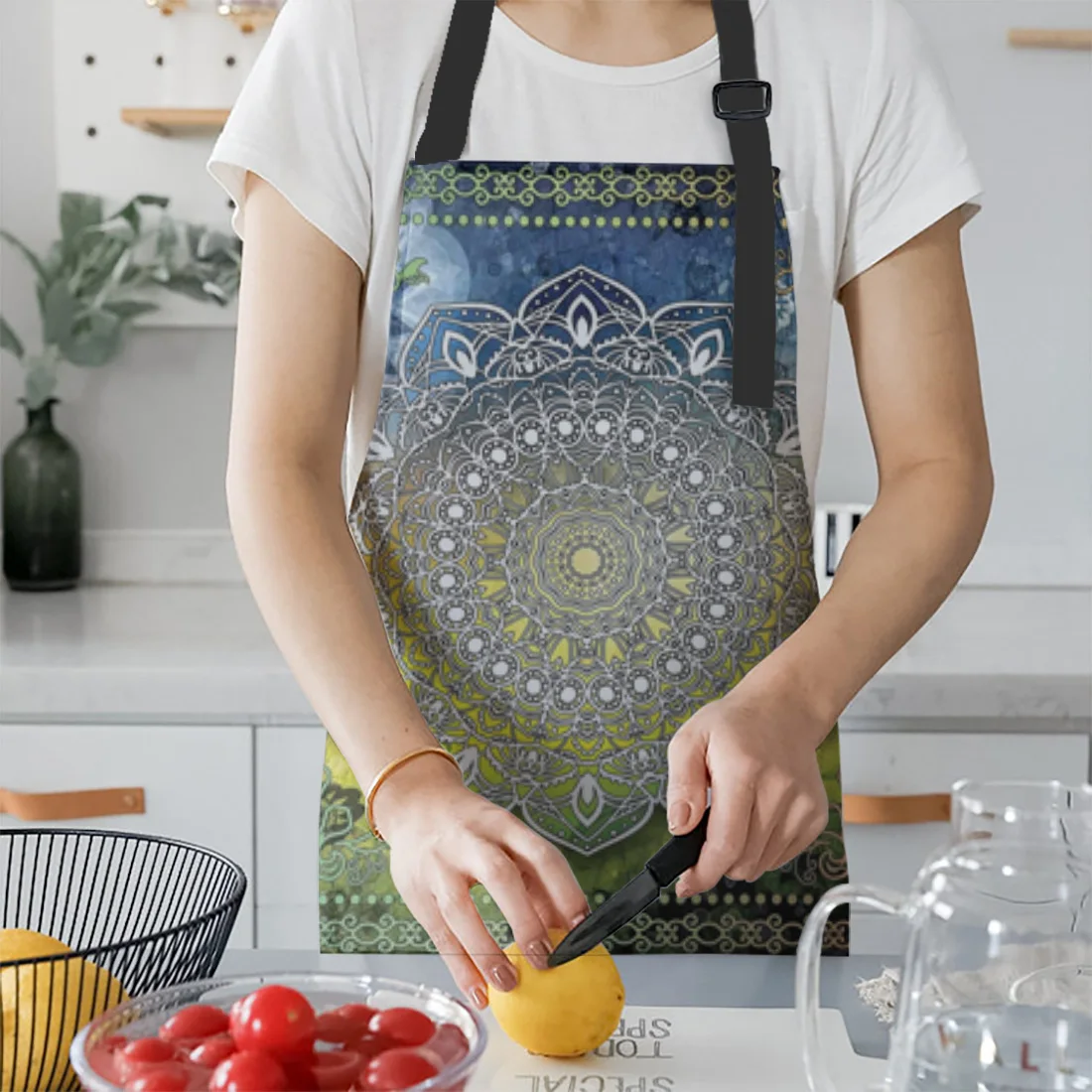 Mandala Bohemia Apron Kitchen Baking Accessories Kitchen Bib for Cooking Apron Cuff Kit Aprons for Woman Kid