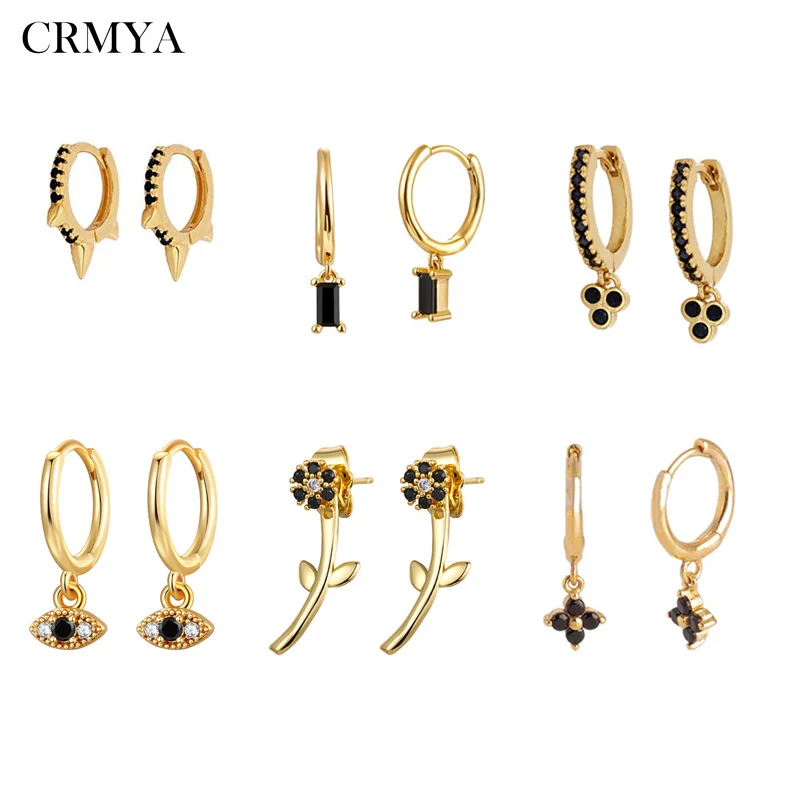 

CRMYA Black Color Zircon Silver Filled Hoop Earrings Women Gold Color Earrings Fashion Jewelry New Arrival Wholesale