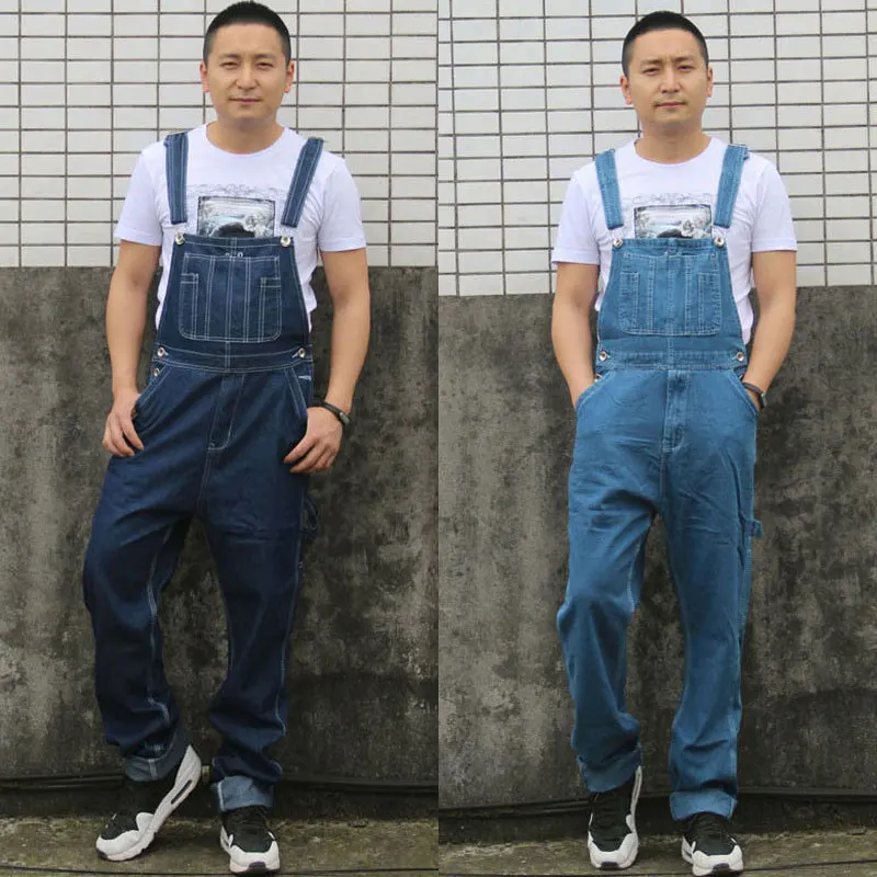 Spring Men Bib Loose Overalls Jeans Huge Straight Denim Jumpsuits Fashion Cargo Pants Hip Hop Trousers Plus Large Size 28 - 50