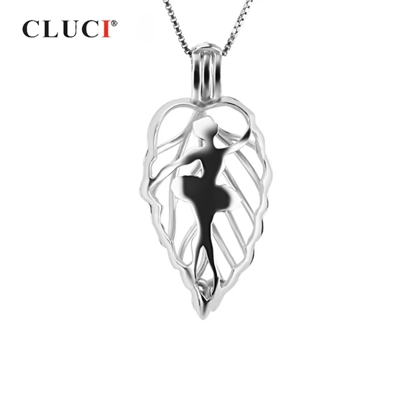 CLUCI Silver 925 Figure Shape Charm Pendant Women Dancing Ballet Girl Cage Pendant Real 925 Sterling Silver Pearl Locket SC218SB