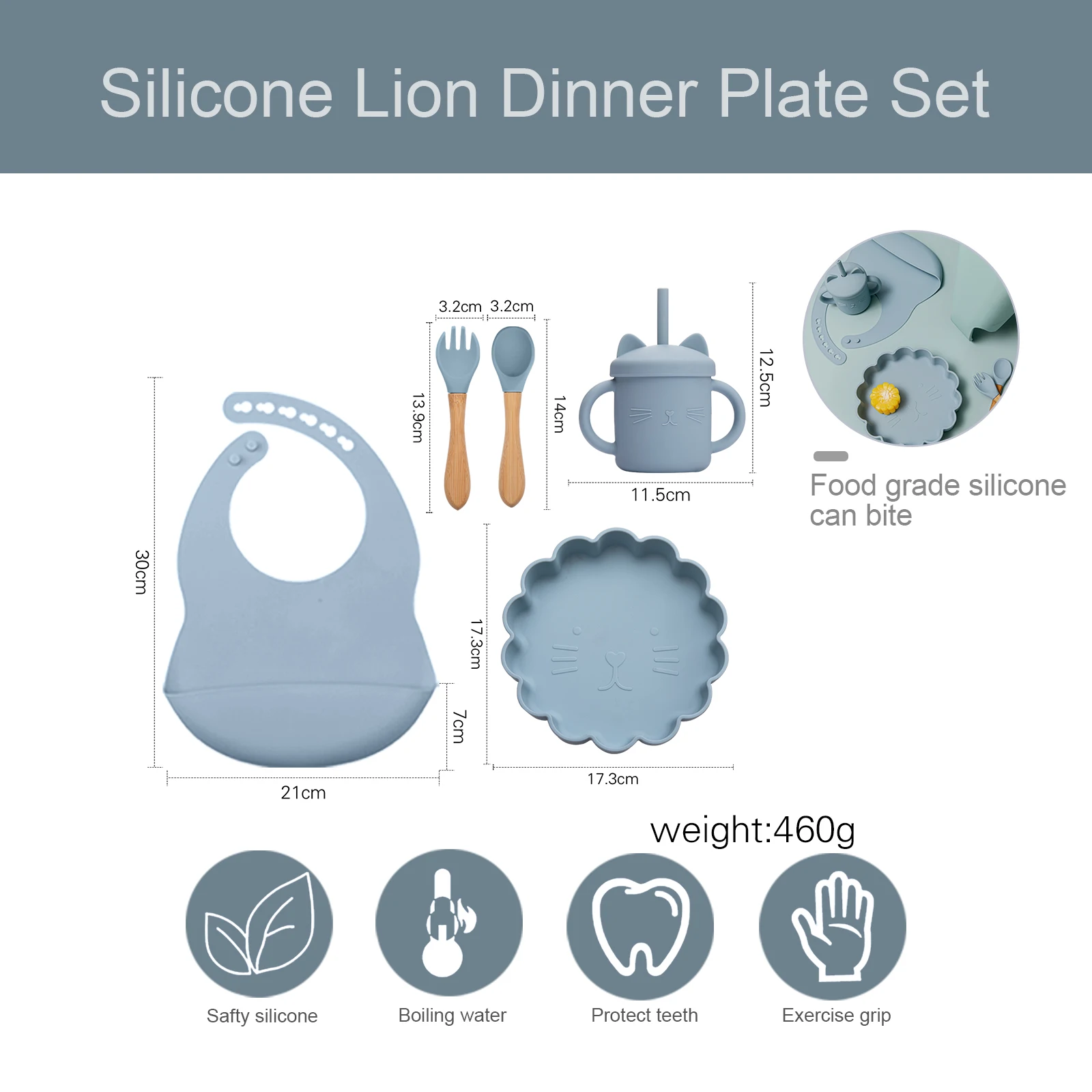 Baby Silicone Lion Tableware Dinner Plate Fork Spoon Set Food Grade Feeding Baby Bowl Dinnnerware Waterproof Soild Color Dishes