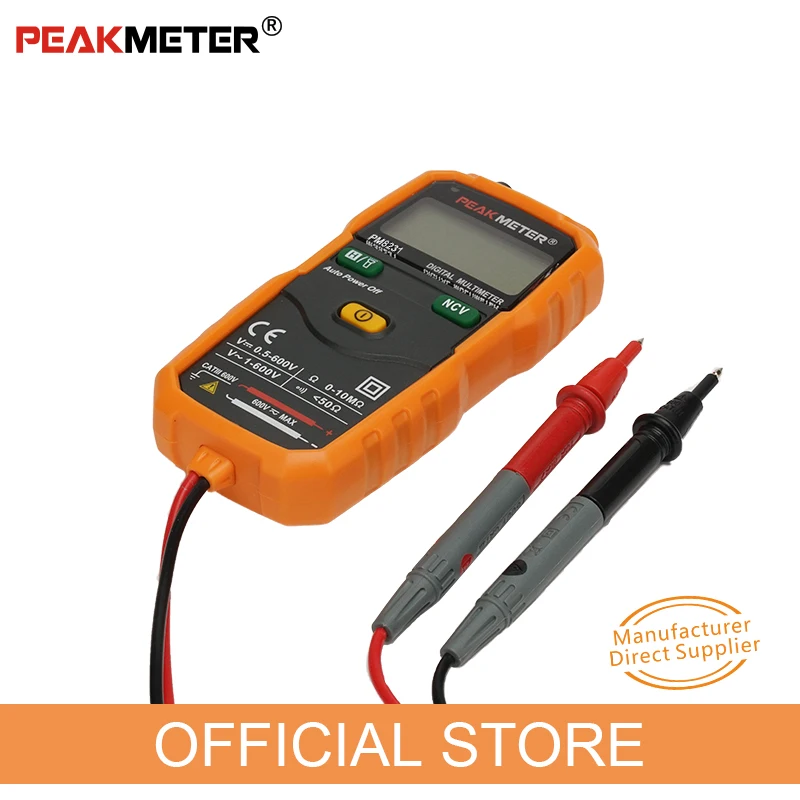 Official PEAKMETER PM8231 Pocket Size mini Smart Digital Multimeter Non-Contact Mini Auto range DC AC Voltage Resistance Tester