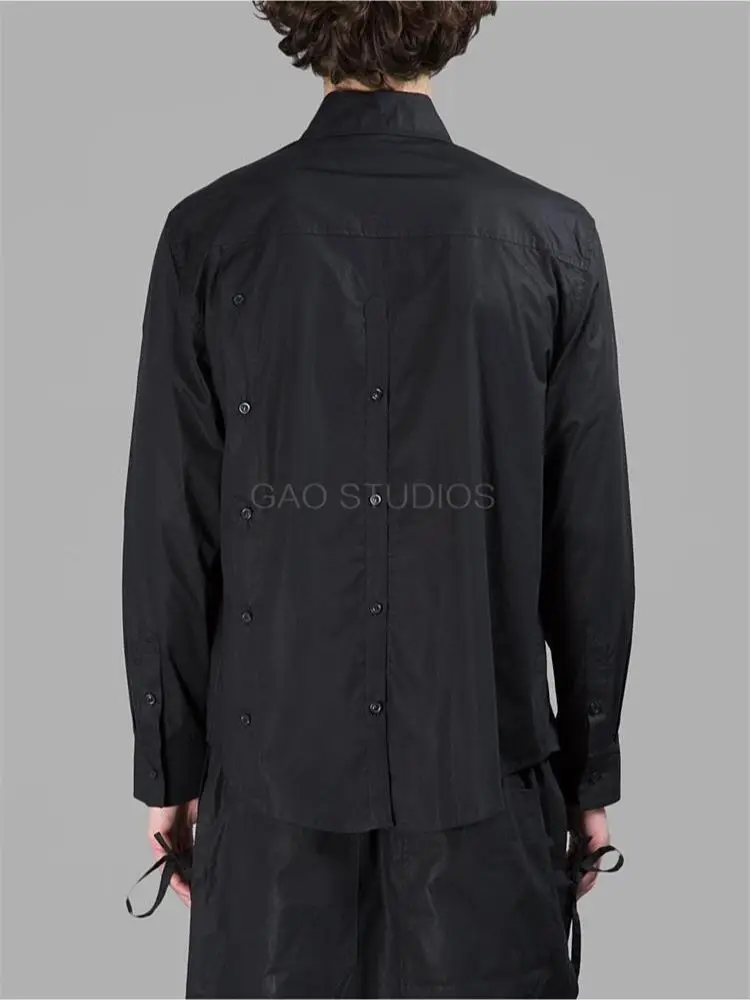 

Рубашка мужская с длинным рукавом, однотонная блуза с лацканами, Молодежная модная свободная универсальная сорочка в три ряда, весна-осень