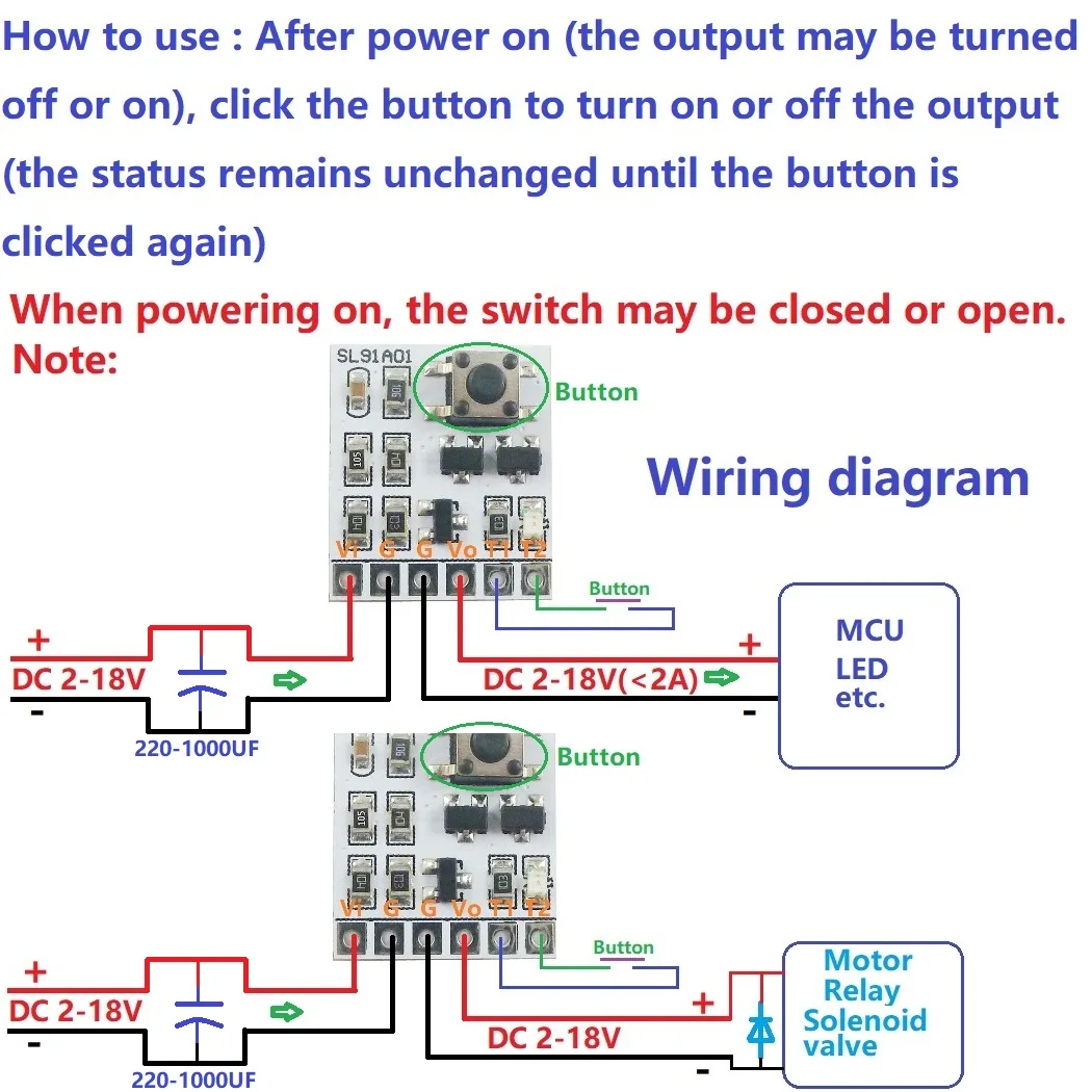 DC 2-18V 2A LED Controller Bistable self-locking switch Module Button touch electronic board