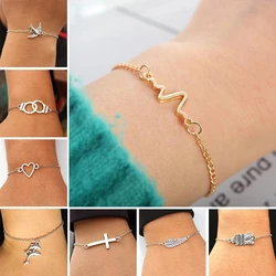 Personality Charm Women's Bracelet Heart Shape Bracelet Silver Color Alloy Girls Korean Sweet Cute Jewelry pulseras mujer moda