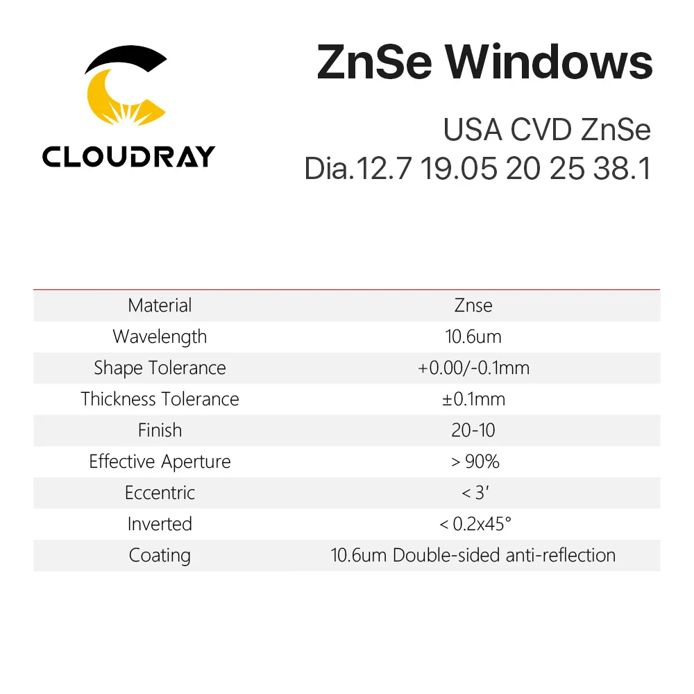 Protective Windows USA CVD ZnSe Material Diameter 12.7 20 38.1mm