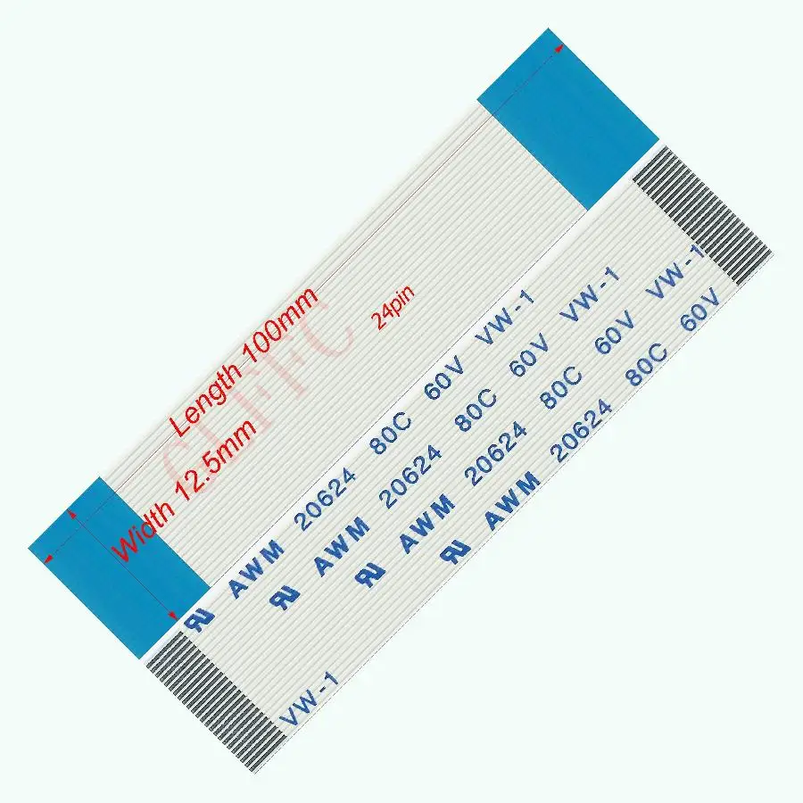 24pin 0.5pitch 100mm-142mm A-type Flexible Flat Cable FFC awm 20624 ROHS for TTL LCD DVD Computer