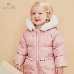 DBM15984 dave bella winter baby girls fashion cartoon fur hooded down coat children 90% white duck down padded kids jacket