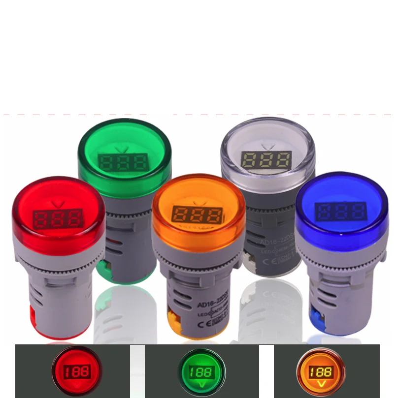 5 Buah/Banyak AD16-22DSV 22Mm AC60-500V Merah/Hijau/Kuning/Biru/Putih Mini Tegangan Meter Layar Digital LED Lampu Indikator