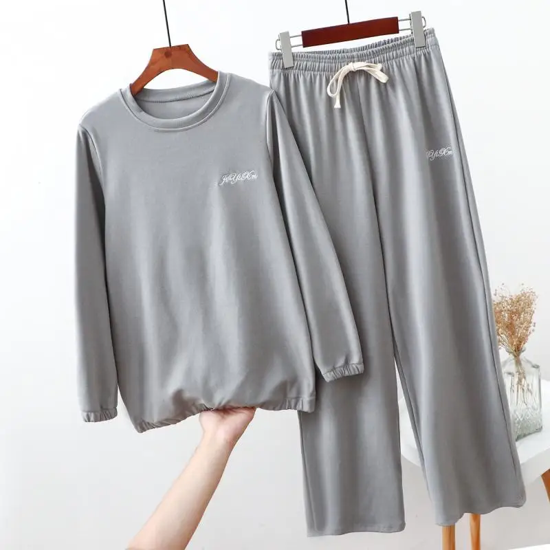 Fdfklak Neue Herbst Winter Warme Nachtwäsche 2 Stück Sets Für frauen Baumwolle Pyjamas Homewear M-XXL Große Größe Pijama Pyjama