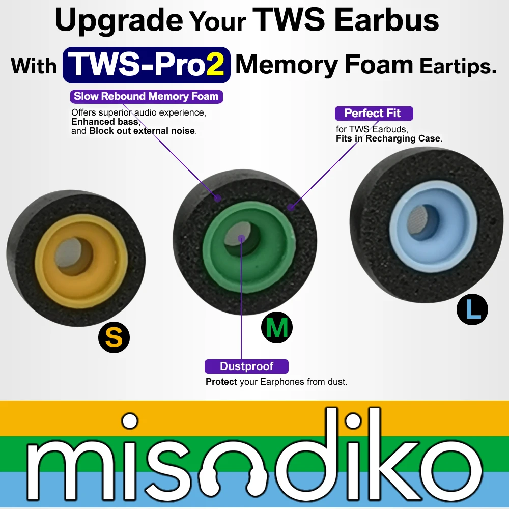 misodiko TWS-Pro2 Memory Foam Eartips Replacement for Beats Fit Pro/ Studio Buds, Samsung Galaxy Buds, Soundcore Liberty