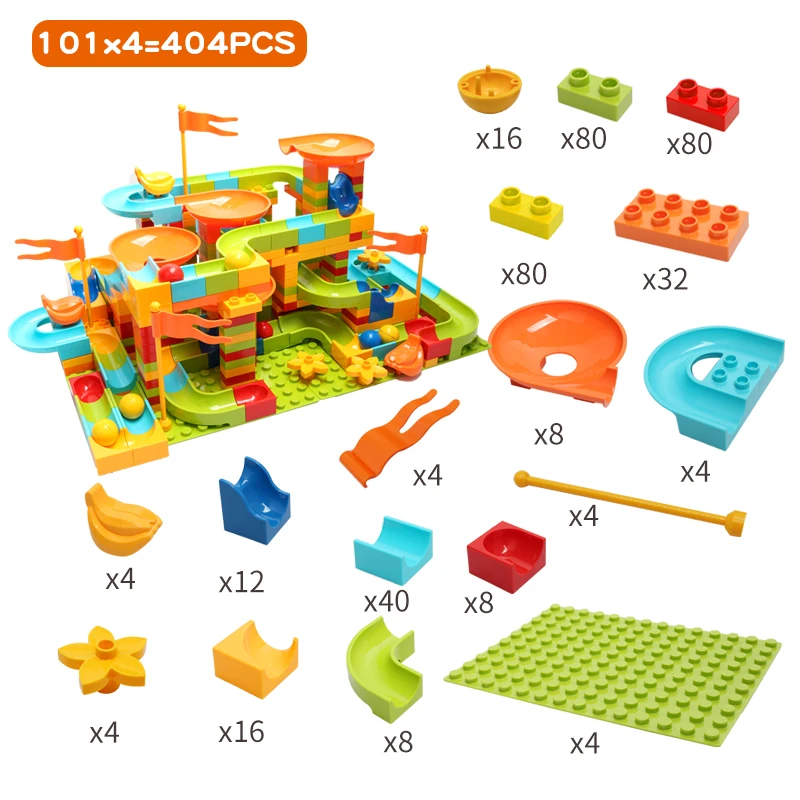 404PCS Big Size Marble Race Run Blocks Maze Ball Track Building Blocks Plastic Funnel Slide Assemble DIY Bricks Kids Gift