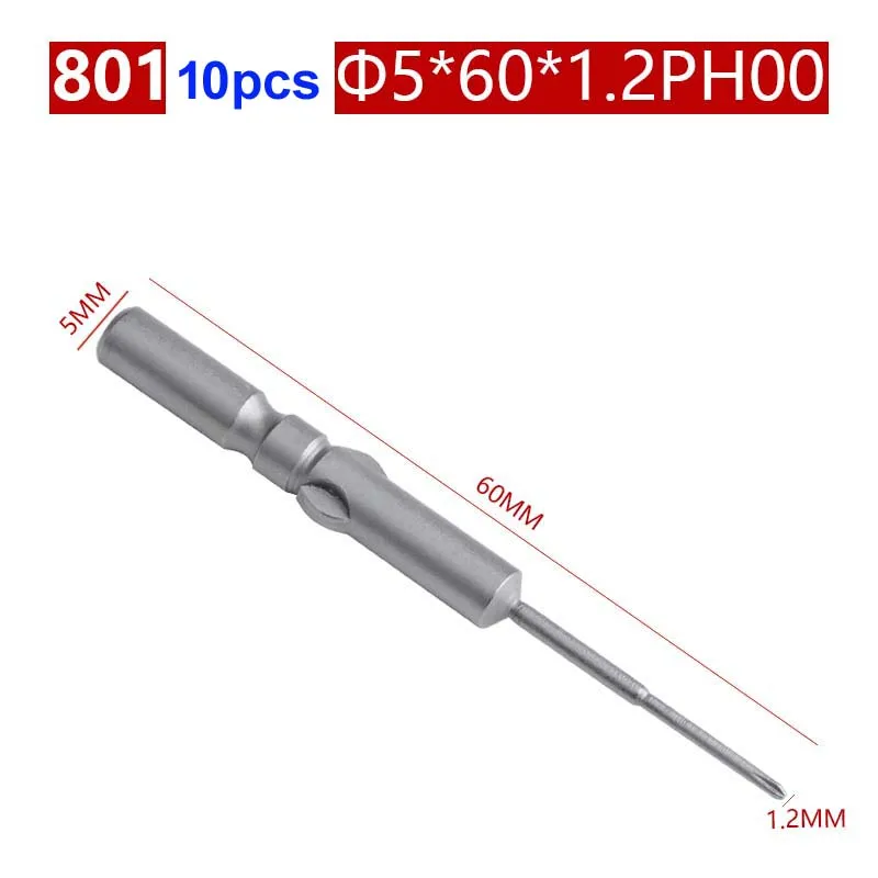 10 teile/los 801 Elektrische Schraubendreher bit 60mm Länge Runde Schaft Magnetische Phillips Kreuz schraube fahrer Bits set PH00 PH0 PH1 PH2 – Detail 8