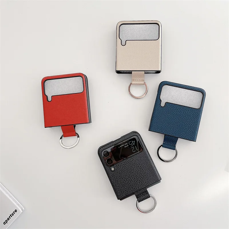 2022 Fashion Finger Ring Holder lychee fold case for Samsung Galaxy Z Flip 3 5G Cover Anti-knock luxury PC Cases for Flip3