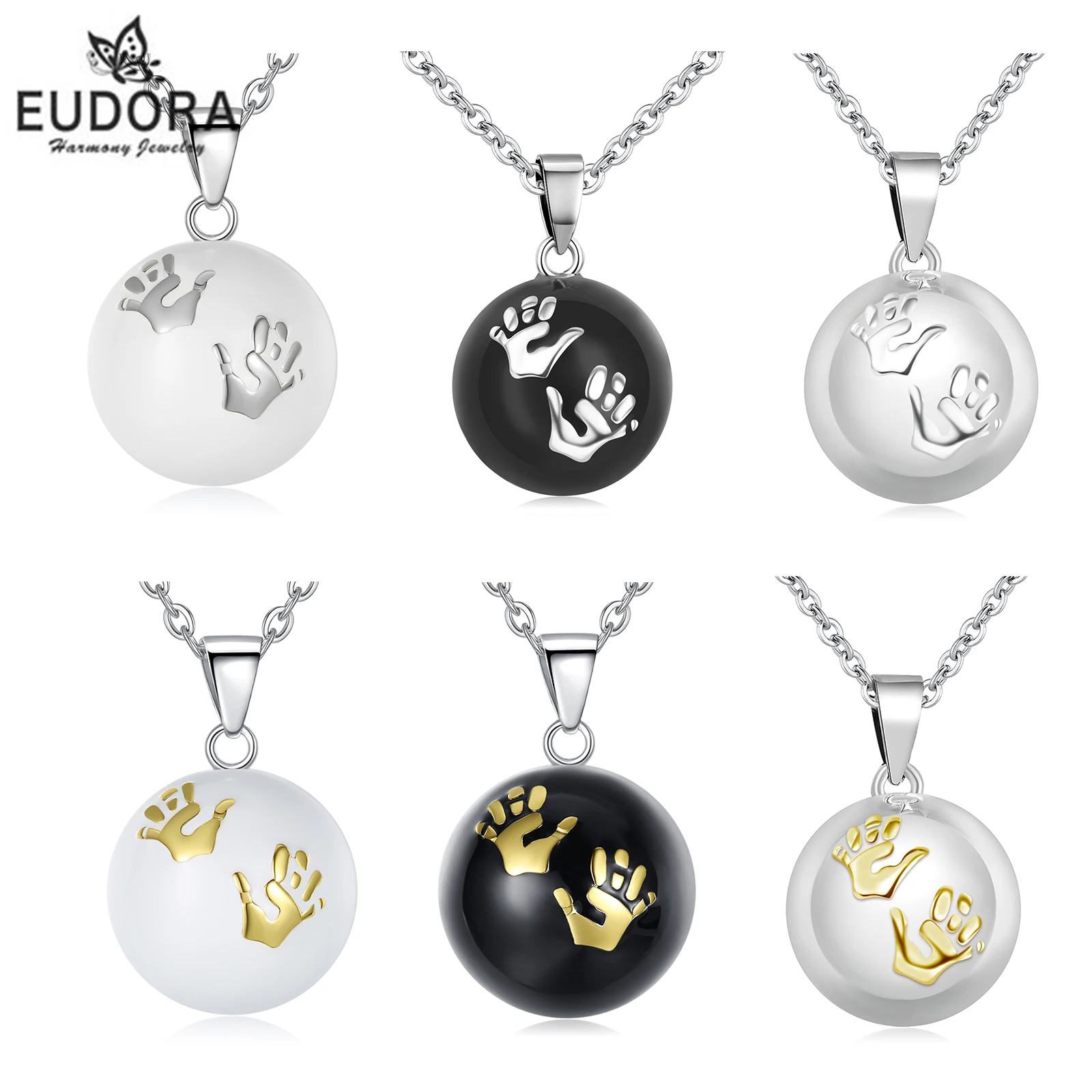 Eudora 20mm Harmony Bola Ball Baby hands design Pregnancy Chime Musical Bola Angel Caller Bola Pendant Necklace for Women Gift