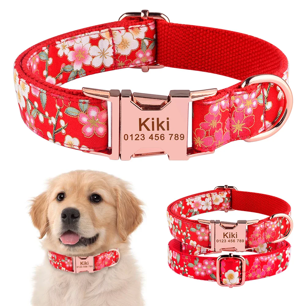 Personalized Adjustable Nylon Lovely Custom Dog Collar Engraved Name Dog Collar Puppy Small Medium Large Unisex Dog Collar Tag