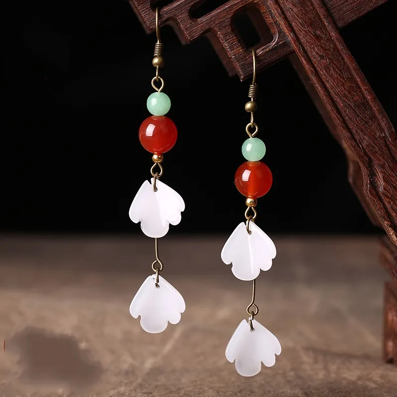 

petals, long Tassel Earrings, female temperament, super Fairy Jewelry, national wind Dongling eardrop.