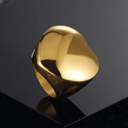 2023 New Fashion Gold Color Large Rings for Women Party Jewelry 316L Titanium Stainless Steel Big Heart Cocktail Anillos Mujer