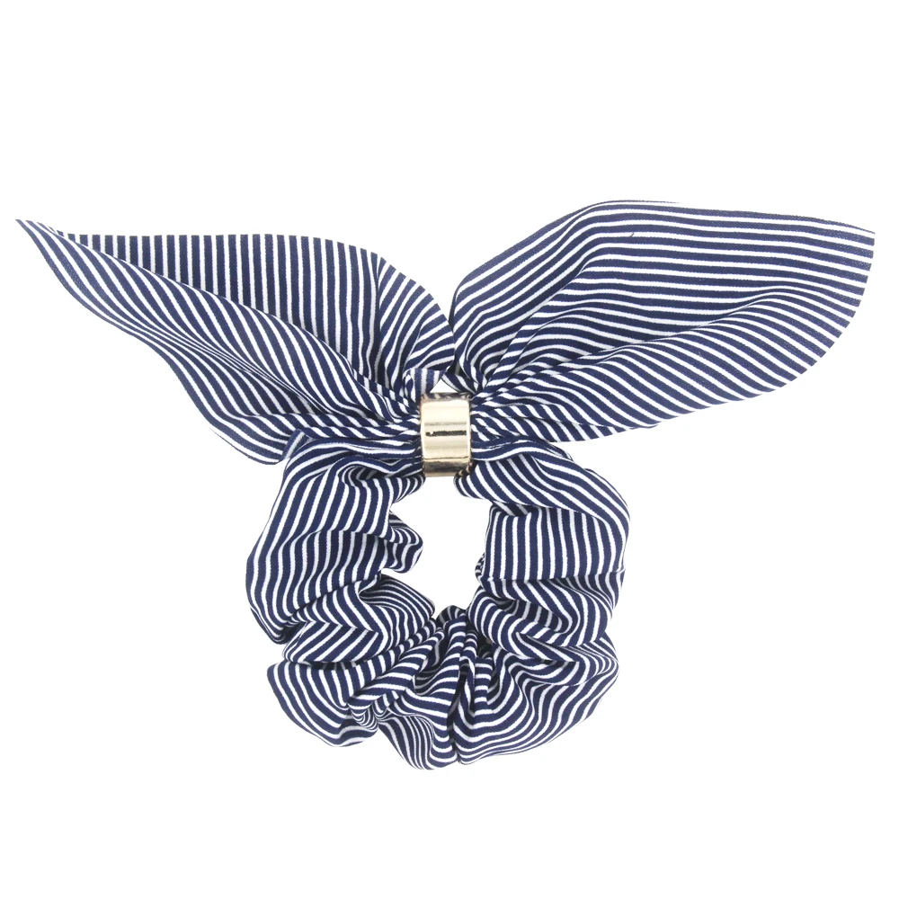 Furling Gilr 1 PC Rabbit Ears Elastic Hairbands Striped Hair Scrunchies with Gold Plating Plastic Buckle Hair Tie Bun Holder