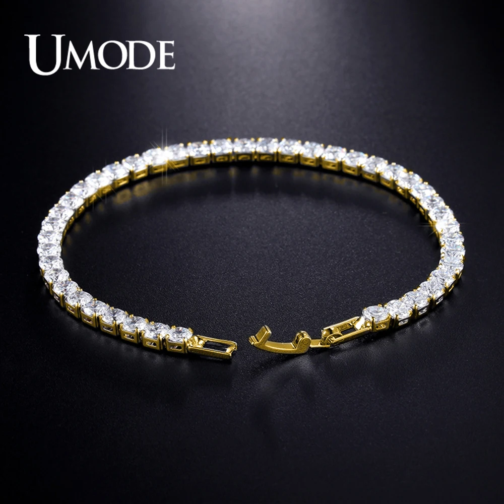 UMODE Gold Color Clear Cubic Zirconia Crystal Tennis Bracelet for Women GoldS Chain Jewelry Party Anniversary Accessory UB0097L