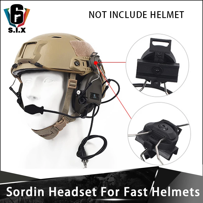 Sordin Headset Noise Canceling Earphone With FAST Helmet Rail Adapter Set For Military Airsoft Hunting Headphone