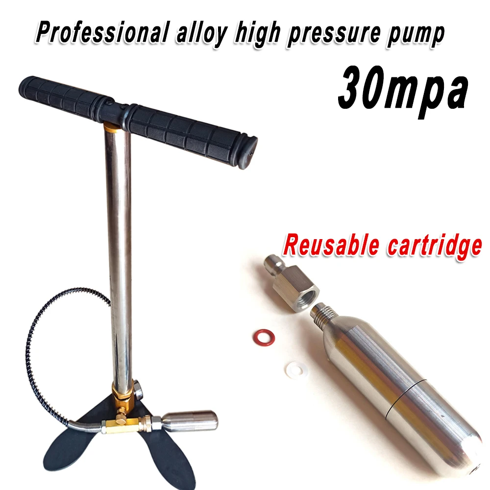 300bar High Pressure Hand Operated Air Pump CO2 Cartridge Inflatable Adapter Set for Car Bicycle Diving Tank Scuba Airbag Vest