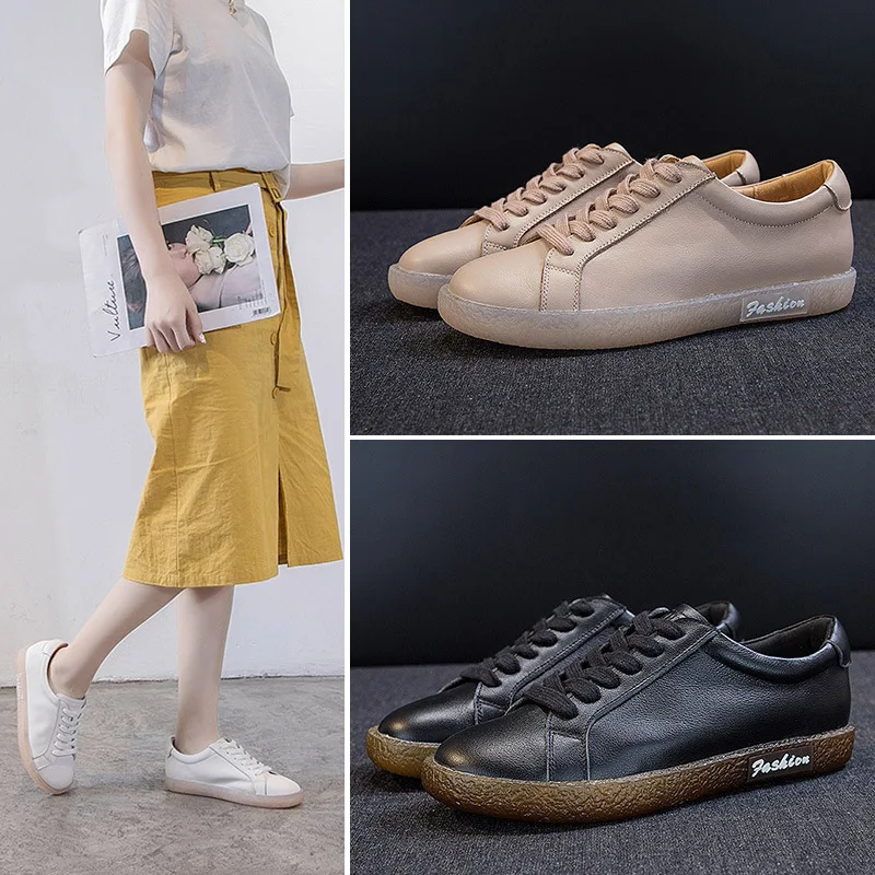 Donna donna donna madre ragazza donna mucca vera pelle scarpe bianche appartamenti stringate antiscivolo morbido autunno JZ-19228