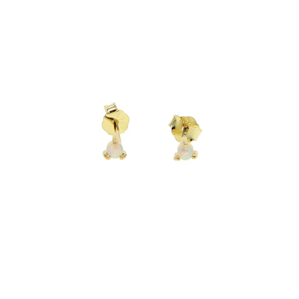 delicate 100% 925 silver opal stud earring white blue fire opal GEM multiple piercing girl women mini minimalist cute tiny earr