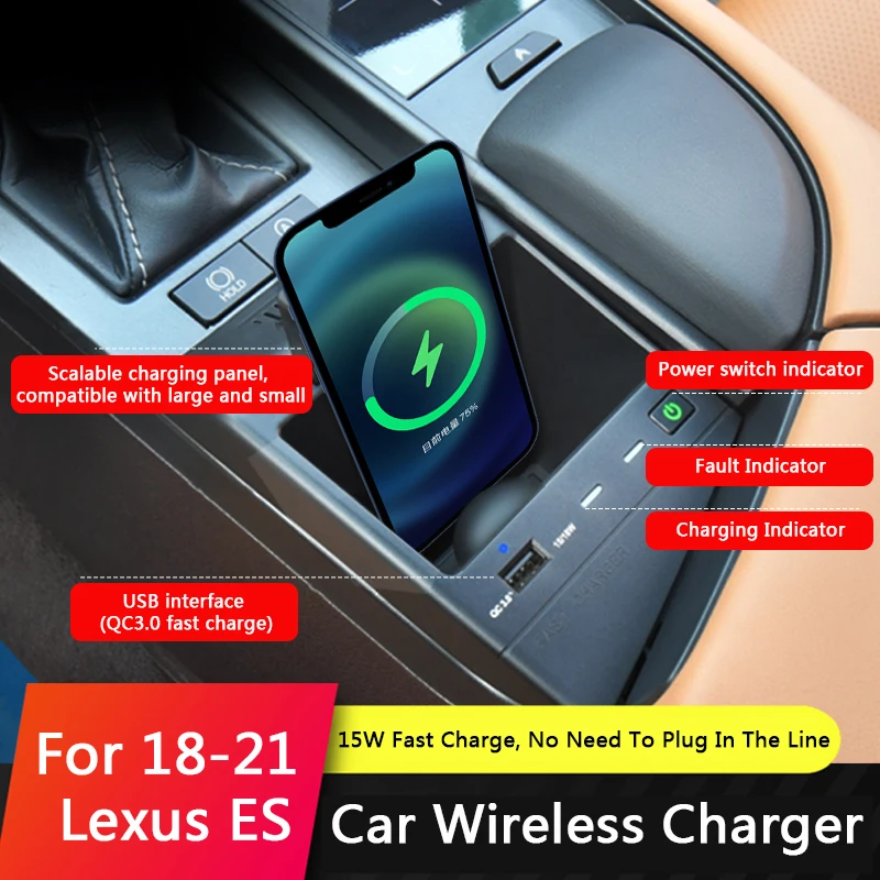 QHCP 15W Car Wireless Charging Board For Lexus ES 200 300H 2018-2021 USB Mobile Phone Wireless Fast Charger QI Car Accessories